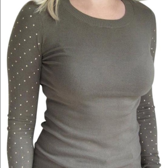 Express Sweaters - Express Long Sleeve Olive Sweater w/Gold Studs